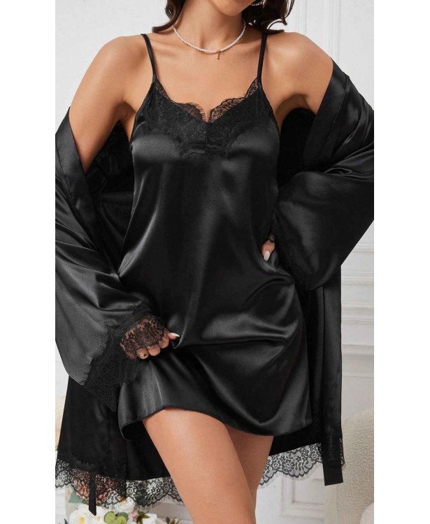 Set halat si camasa de noapte satin Dominga