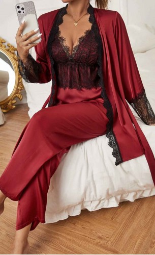 Set pijama dama si halat satin Sandra