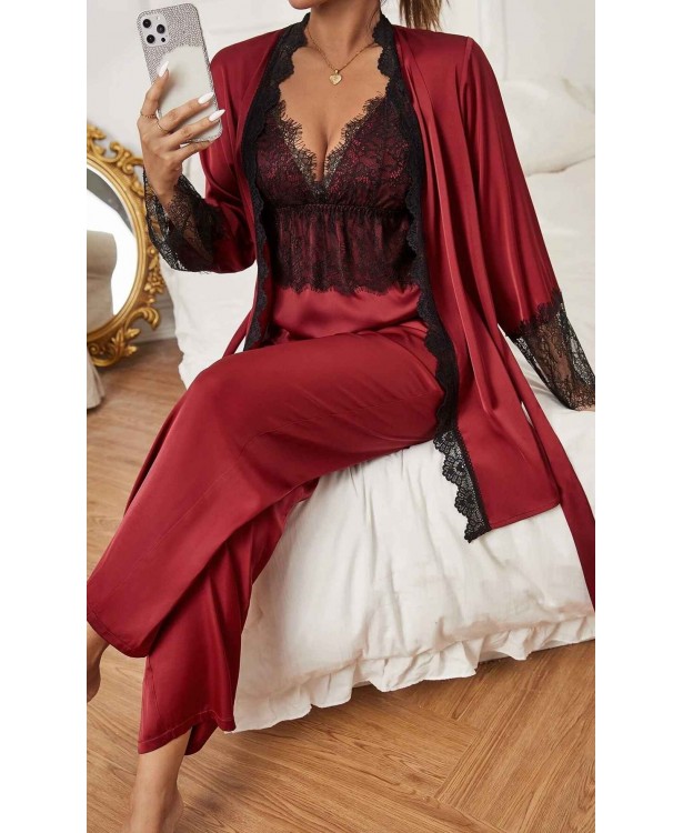Set pijama dama si halat satin Sandra