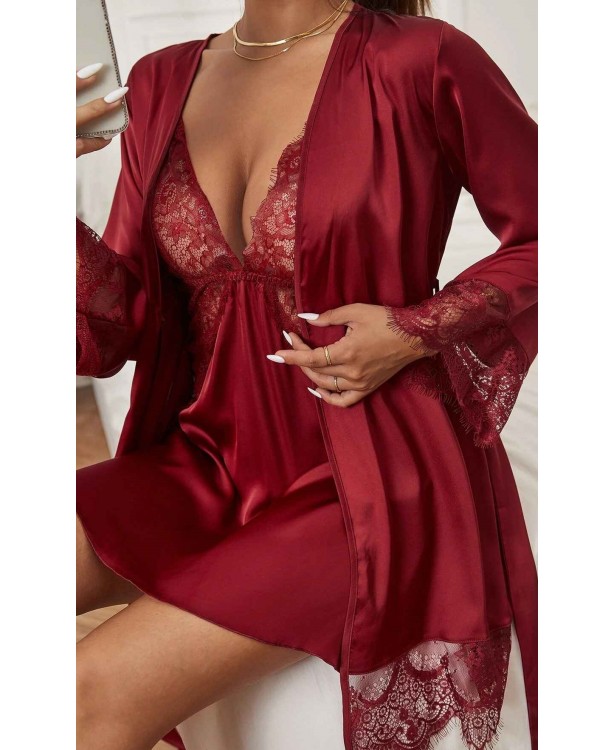 Set camasa de noapte si halat satin Ophelia