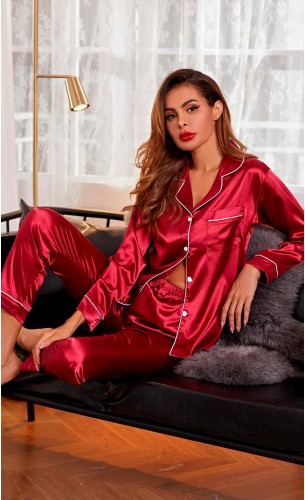 Pijama dama satin Scarlet Red