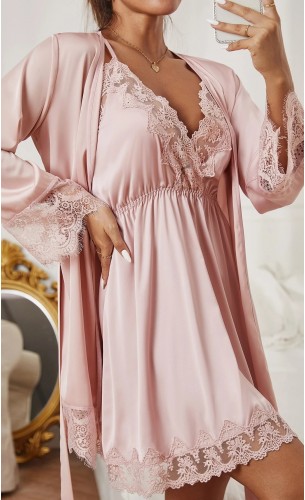 Set camasa de noapte si halat satin Sophie