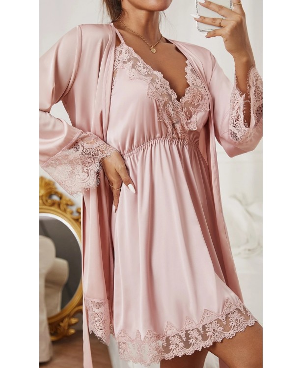 Set camasa de noapte si halat satin Sophie